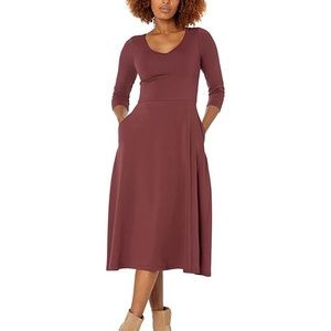Pact fit & flare midi party dress in rose